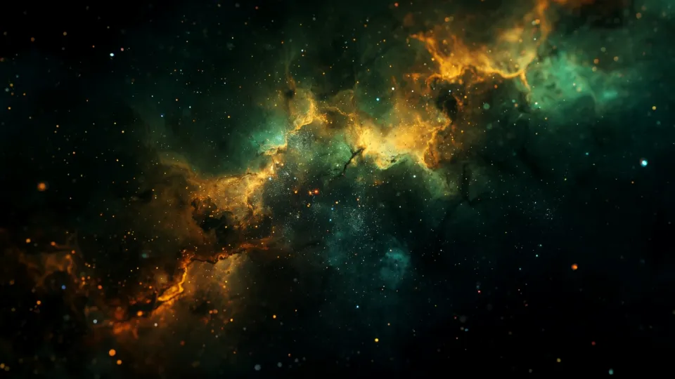 Golden-green interstellar stardust cloud AMOLED wallpaper